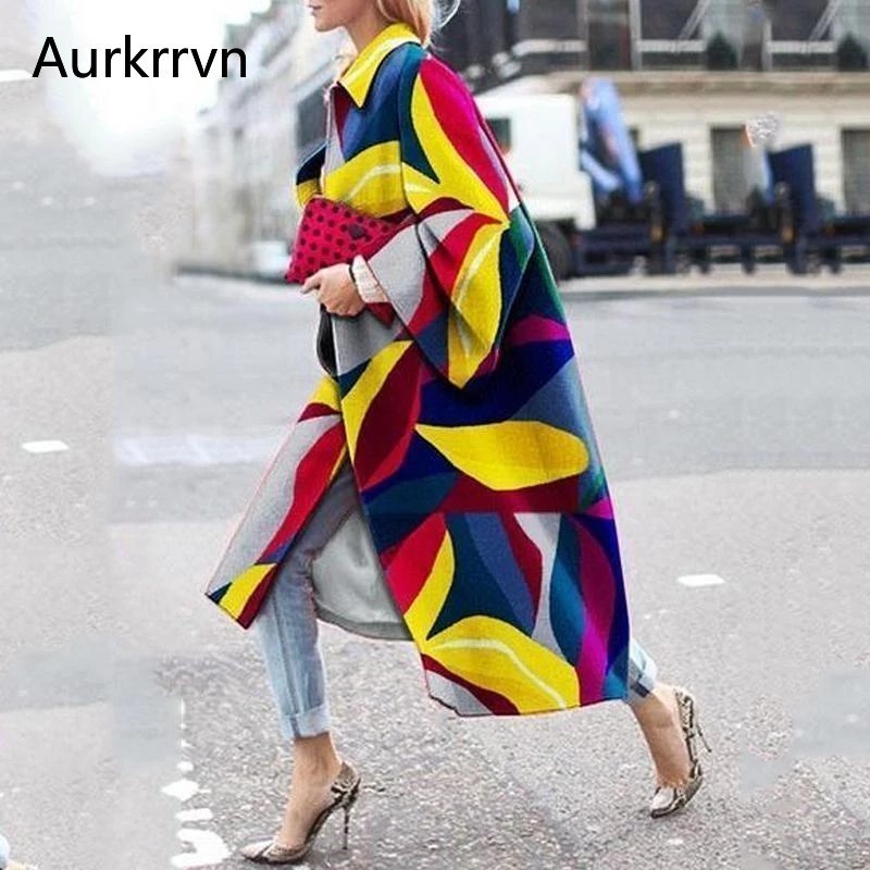 Aurkrrvn Fashion Women Long Wool Coat Winter High Street Batwing Sleeve Woman Blend Wool Overcoat for Office Lady Elegant Outfit 201216
