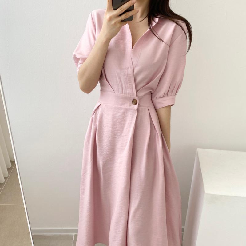Casual Dresses Temperament Korea Chic Slim A Line Single Button Lapel Short Sleeve Shirts Dress Pink Elegant Black Fashion OL Vestido Femini, Black;gray
Casual Dresses Temperament Korea Chic Slim A Line Single Button Lapel Short Sleeve Shirts Dress Pink Elegant Black Fashion OL Vestido Femini, Black;gray