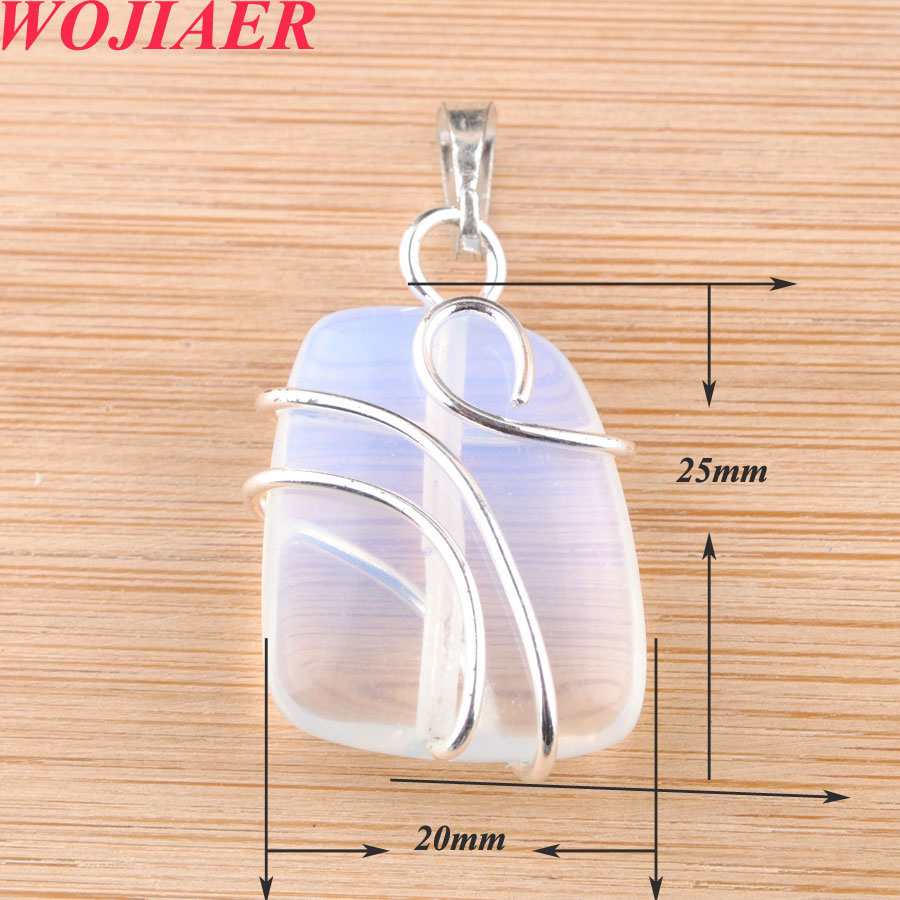 WOJIAER Natural Stone Trapezoidal Pendant Healing Silver-color Wire Wrap Crystal Pink Quartz Necklaces Jewelry for Women DBO914