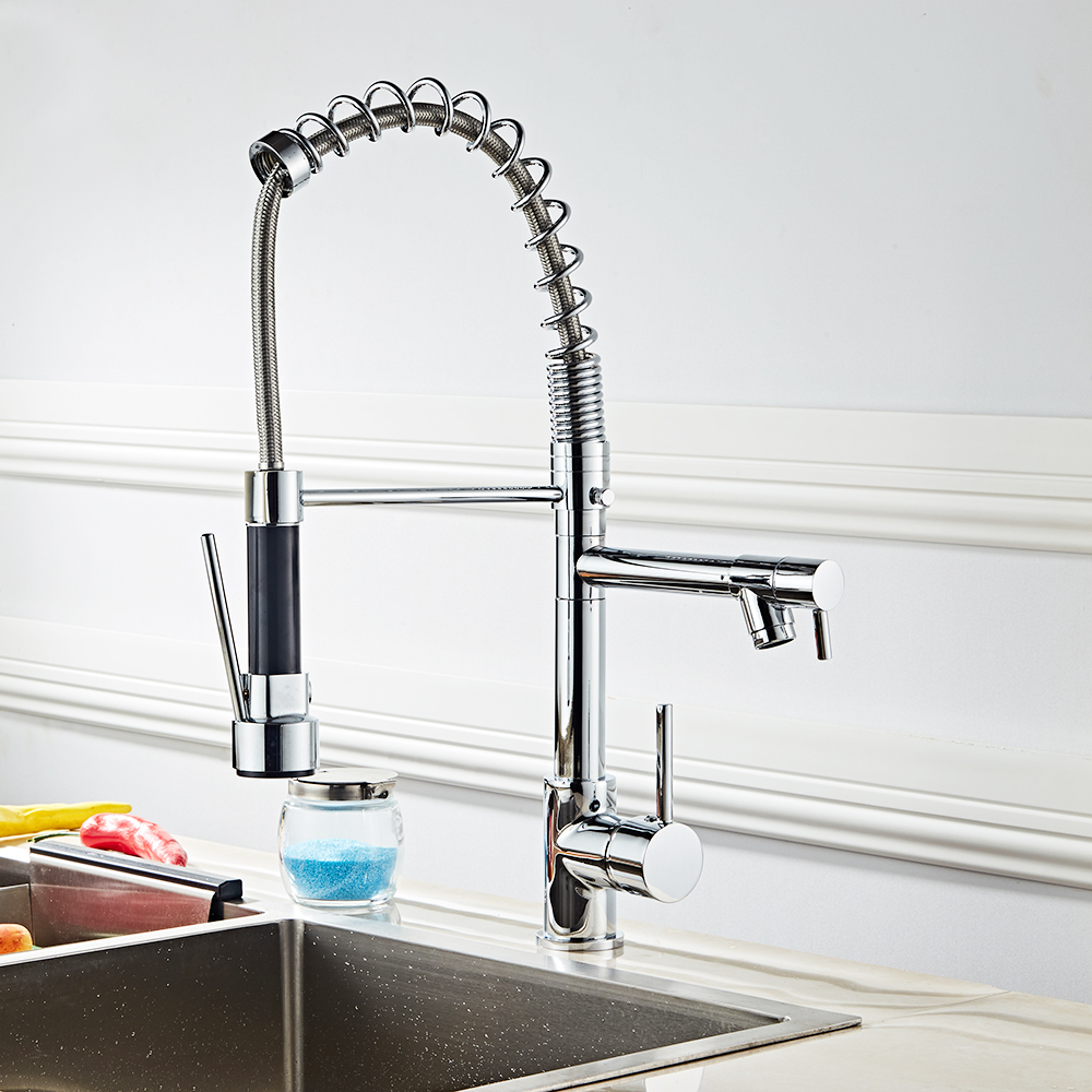 All Copper Kitchen Faucet Stainless Steel 360 Rotatable Extension Type Double Outlet Spring Faucet Can Adjust Hose Length
All Copper Kitchen Faucet Stainless Steel 360 Rotatable Extension Type Double Outlet Spring Faucet Can Adjust Hose Length