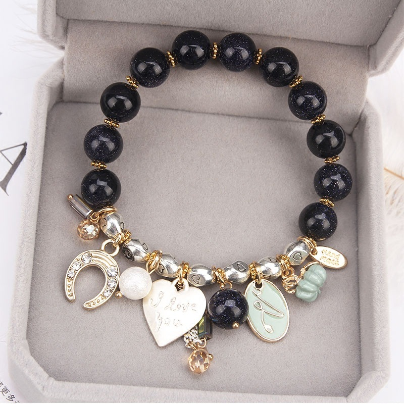 Popular Design Metal Charm Bracelet Womens Holiday Gift Natural Gemstone Strands Jewelry