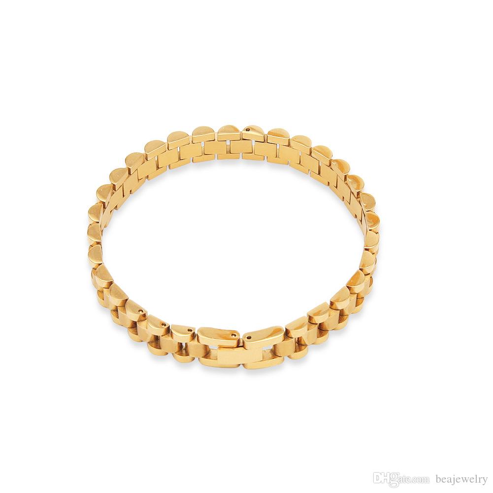 Gold Plated Watch Strap Link Chain Bracelet 21cm*1cm Stainless Steel Style Wristband Adjustable Mens Hip Hop Punk Rock Jewelry Bangle Cool Gift Bijoux