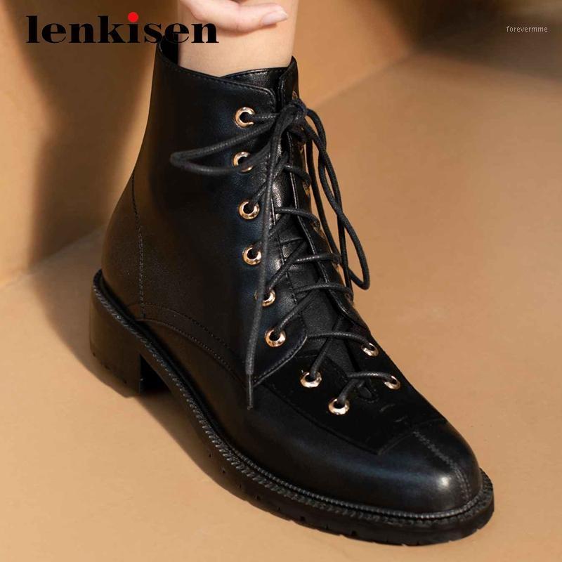 Lenkisen western boots genuine leather all-match fashion round toe thick med heel lace up beauty lady punk cozy ankle boots L181, Black
Lenkisen western boots genuine leather all-match fashion round toe thick med heel lace up beauty lady punk cozy ankle boots L181, Black