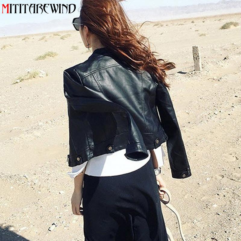 Women's Leather Faux Motorcycle PU Jacket, Spring Fall Slim Fit Short Coat B4
