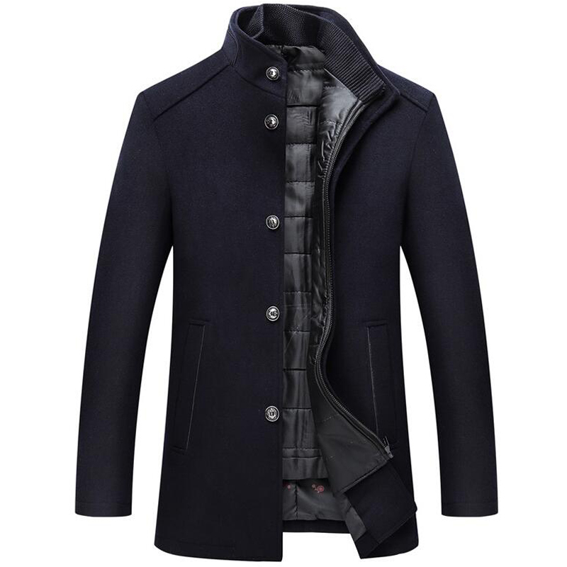 Woolen Coat Men Winter Windbreaker Long Thick Wool Jackets abrigo hombre Man Stand Collar Single Breasted With Vest Woolen Coats T200117
