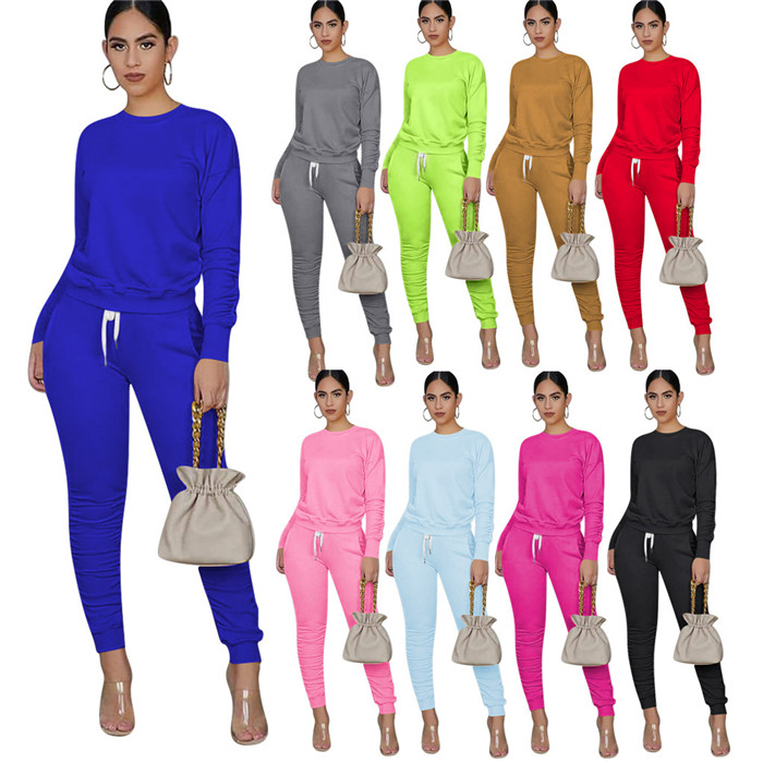 Solid Color Womens Outfit Sets Long Sleeve O Neck T Shirts and Drawstring Pleated Pants Casual Women Two Piece Sets, Pink
Solid Color Womens Outfit Sets Long Sleeve O Neck T Shirts and Drawstring Pleated Pants Casual Women Two Piece Sets, Pink