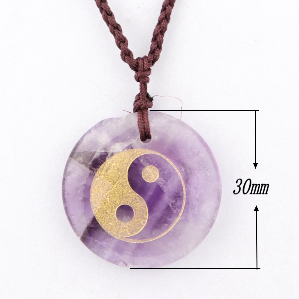 Engrave Taoist Taiji YinYang Fish Pattern Pendant Necklace Natural Crystal Stone Reiki Healing Jewelry Men's and Women's Charm Drop Necklace