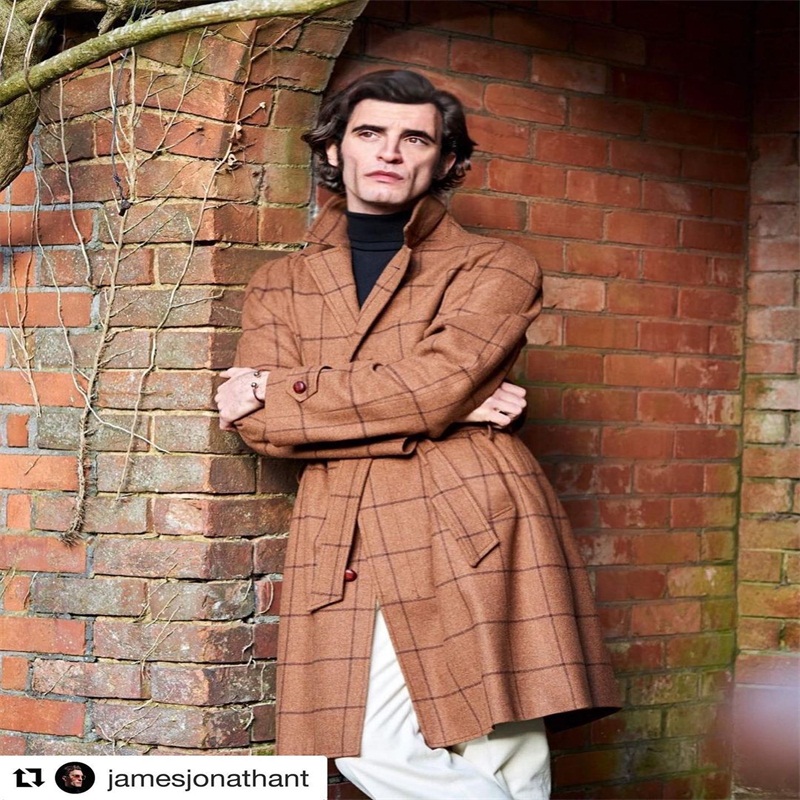 One Piece Orange Men Suits With Belt Wool British Plaid Custom Made Lapel Royal High Quality Handsome Formal Thick Business Long Coat