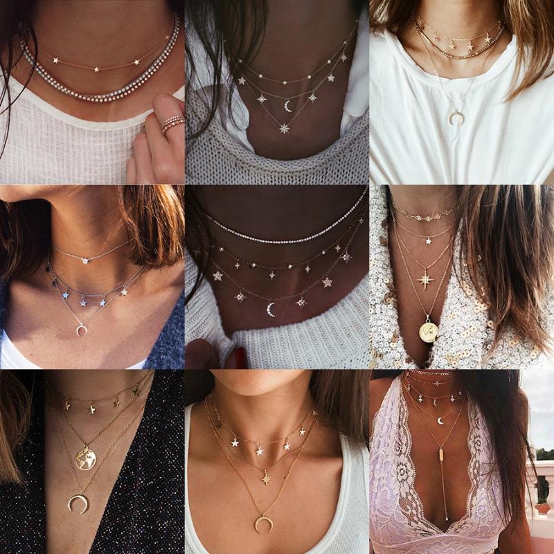 Miss JQ New Bohemian Rhinestone Stars Moon Horns Multi-layer Choker Necklace for Women Crystal Map Pendant Necklace Jewelry
Miss JQ New Bohemian Rhinestone Stars Moon Horns Multi-layer Choker Necklace for Women Crystal Map Pendant Necklace Jewelry