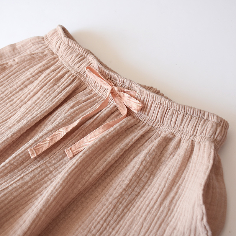 New Solid Color Couple Sleep Pants Crepe Cloth Loose Homewear Spring Summer Autumn Comfortable and Breathable Pantalon Pyjama T200429