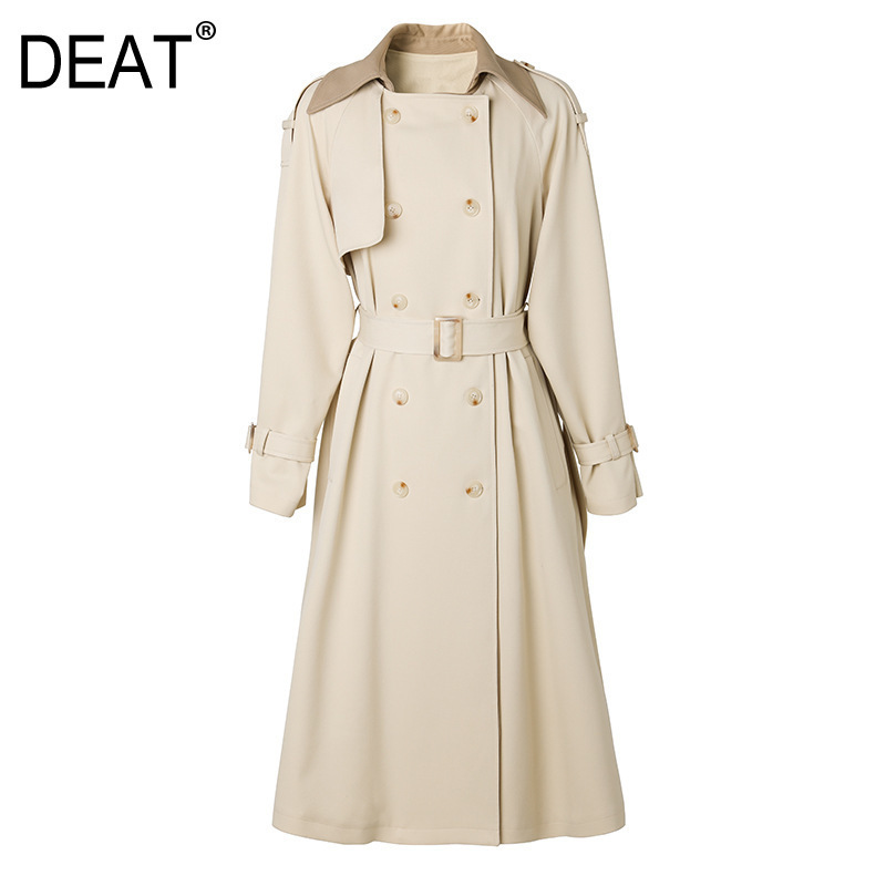[DEAT] New Autumn Fashion Long Length Double Lapel Collar Sashe Women's Trench Coat High End England Style Clothes MX119 201102