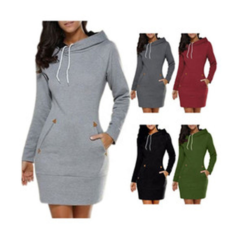 Factory wholesale new hooded long sleeve casual hooded drawstring sports sweater pullover dress, Gray
Factory wholesale new hooded long sleeve casual hooded drawstring sports sweater pullover dress, Gray