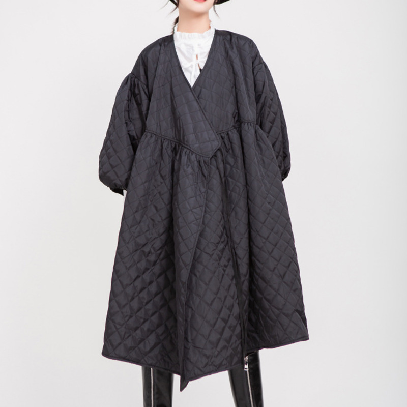 SHENGPALAE Black Korean Fashion Winter Jacket Jackets V Collar Half Sleeve Loose Big Personality Large Hem Coat Women JL103 201217