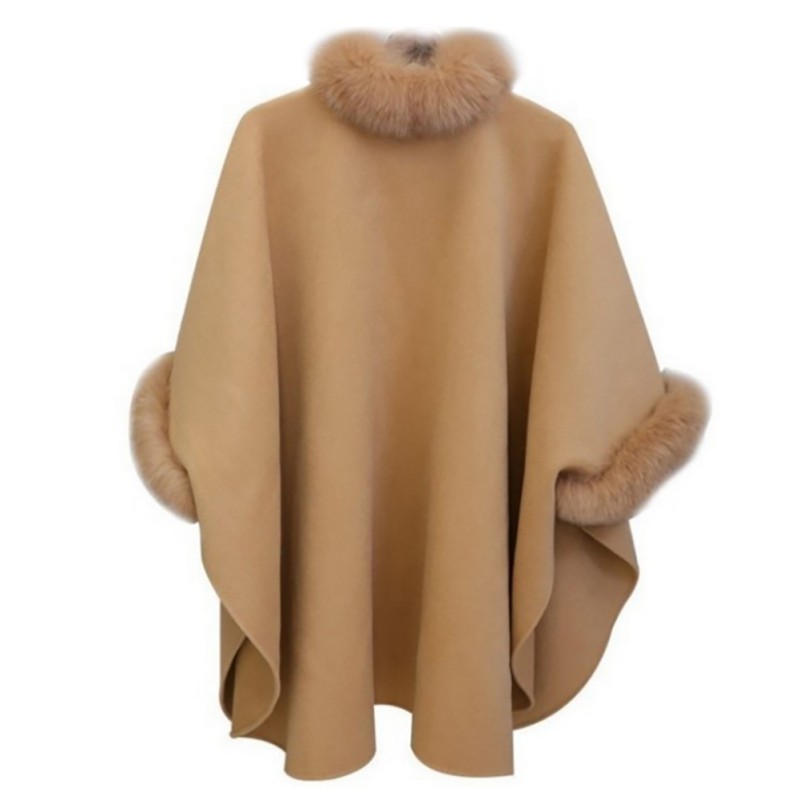 Winter Coat Ponchos Capes Women 2019 Christmas Fashion Flare Sleeve Faux Fur Collar Wool Cloak Cape Coat Poncho Long Overcoat T200114