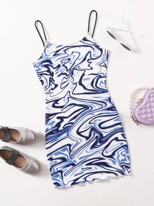 Girls Marble Print Dress SHE