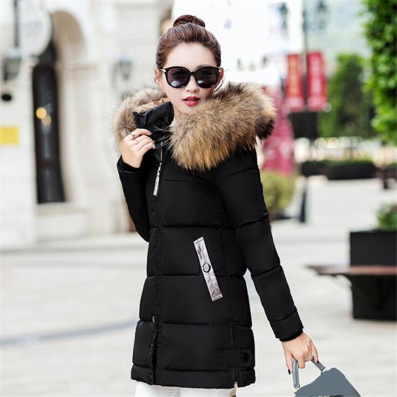 New 2019 Winter Jacket Women Coats Artificial raccoon hair collar Female Parkas black Thick Cotton Padded Lining Ladies Coats T200114