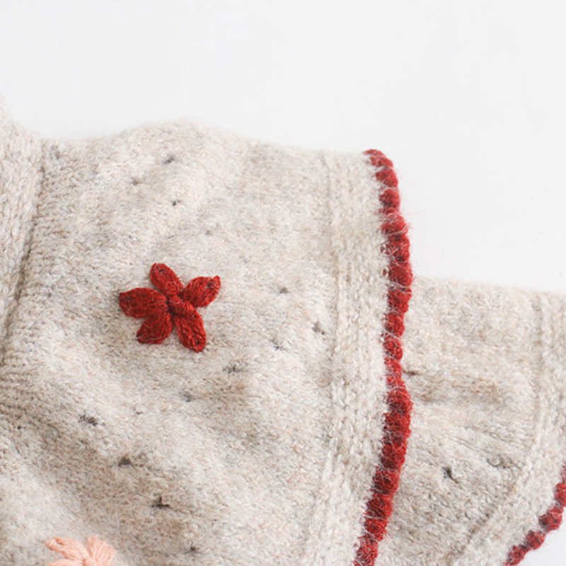 Vintage Stylish Floral Ruffle Embroidered Cardigan Sweater Women Fashion Spring And Autumn Warm Suterwear Casual Tops 201224
