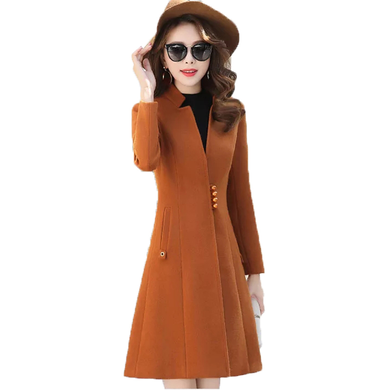 New Autumn Winter Woolen Keep Warm Overcoat Women Long Sleeve Solid Elegant Coat Fashion Ladies Casual Medium Long Jacket 201218