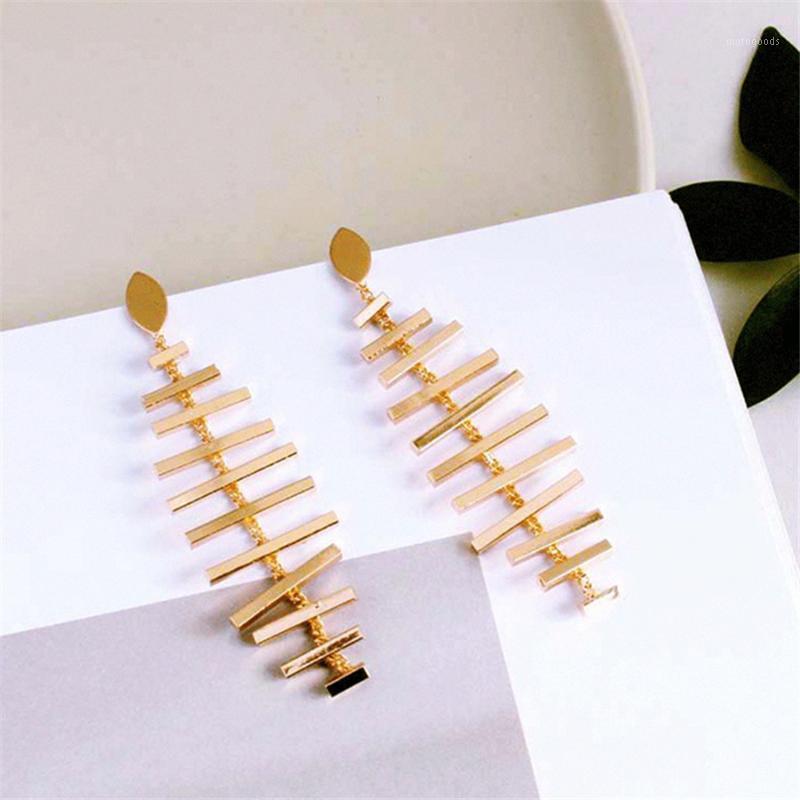 Qianraq Simple Fish Bone Stud Earrings Creative Drop Pendant Earrings For Women Wedding Jewelry1