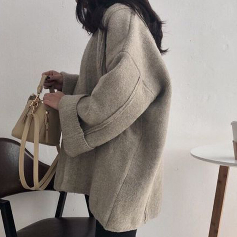 EWQ Autumn Ladies Short Woolen Coat Loose Flared Sleeves All-match Bat Sleeved Cardigan Solid Coats Ladies Plus Size QB366 201222