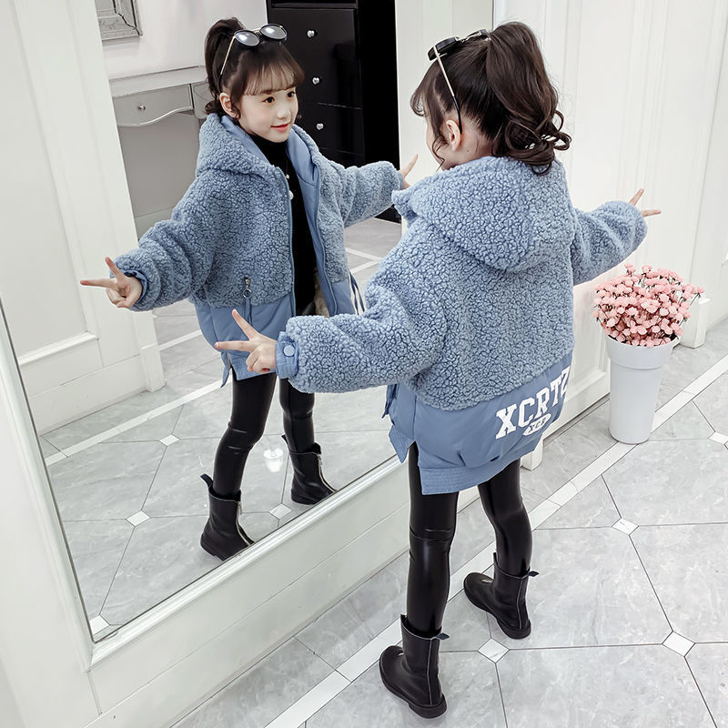 Girls Cotton-padded Jackets Autumn and Winter Children's Clothing 3-13 Years Old Fashionable Zipper Hooded Kids Clothes LJ201130