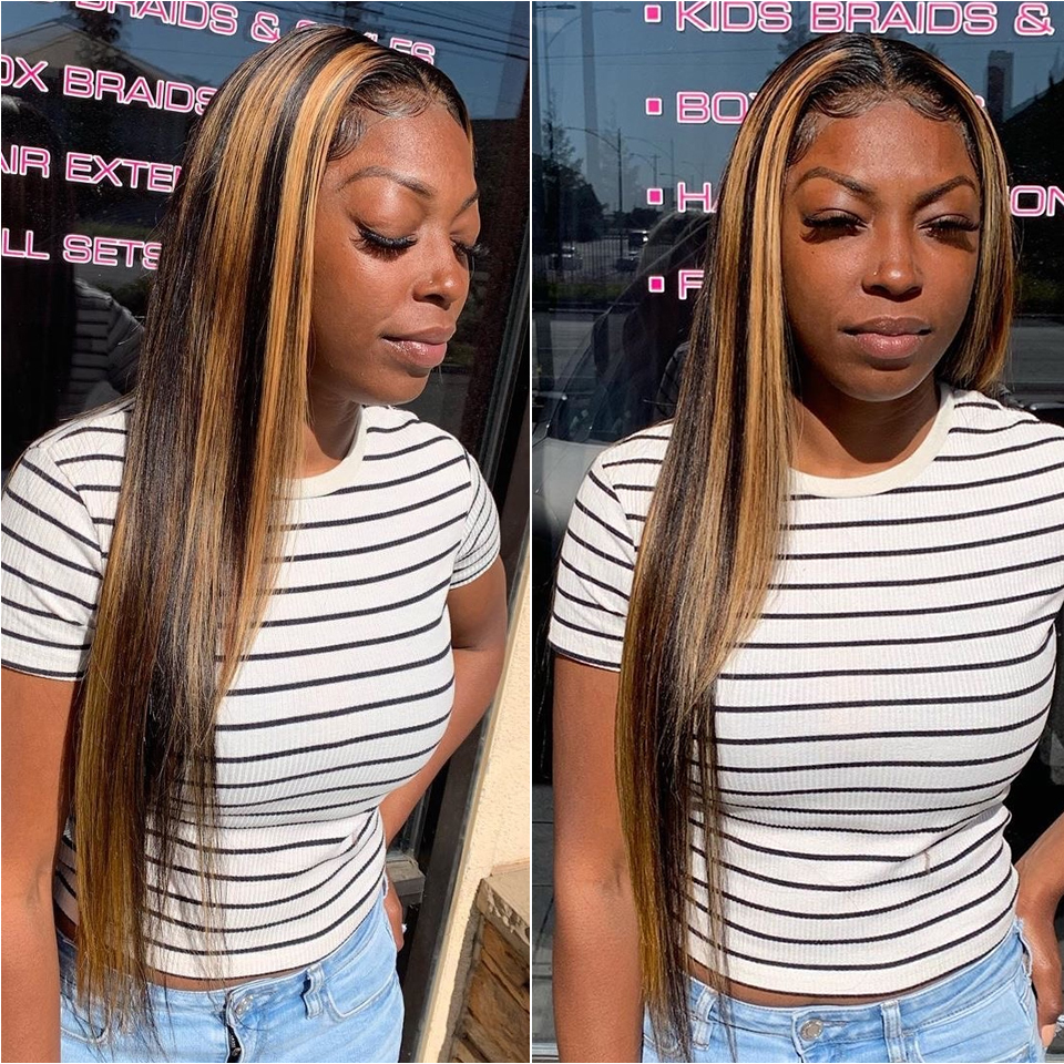 HD Transparent Lace Frontal Human Hair Wig Ombre Highlight Brown Blonde Brazilian Straight Hair Wigs
