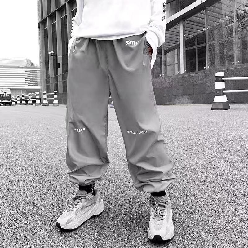 reflective jogger pants menwomen casual gray solid streetwear hip hop trousers fashion Nightclub bar clothes pencil 201110Z