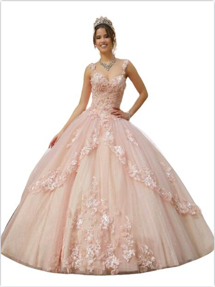 Pink Princess Quinceanera Dress Sweet 16 Ball Gown 2022 Appliques Sequins Beads Flowers Backless Party Vestidos De 15 Dresses for Quinceanera