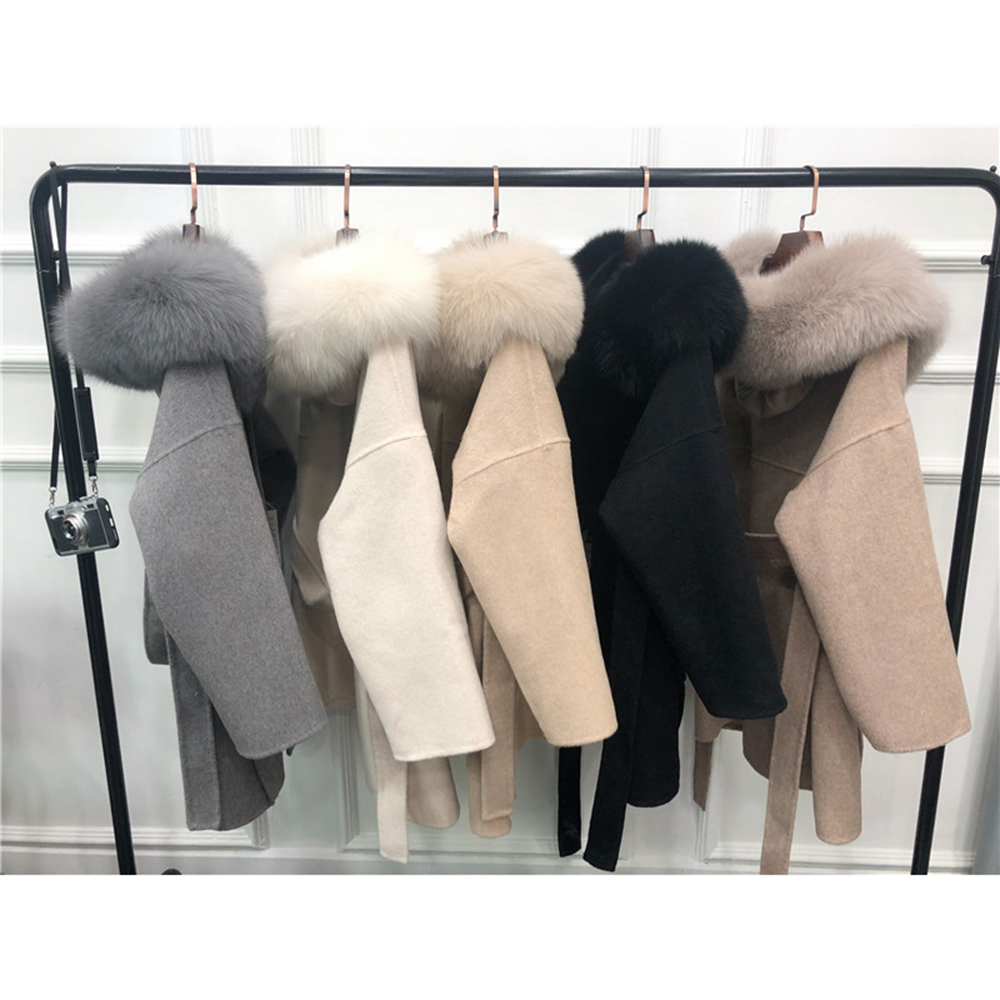 JAZZEVAR winter jacket Casual Women Real Fox Fur coat Cashmere double faced Wool Outerwear Ladies oversized hooded coats 201216