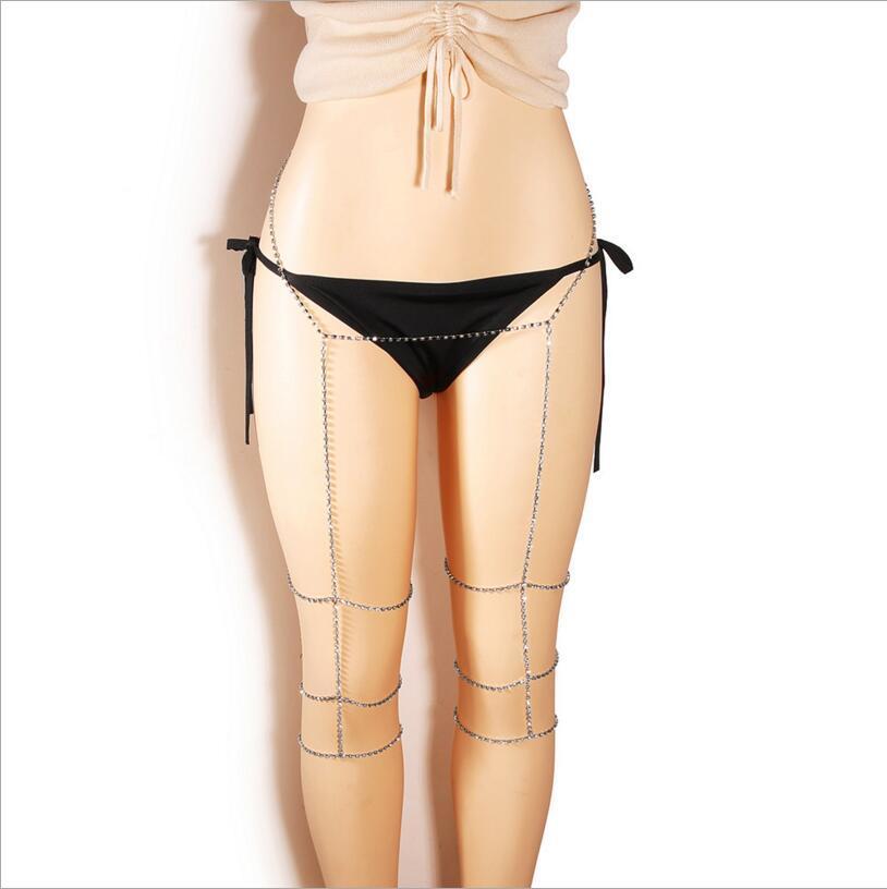 High quality crystal Night club Leg Thigh Chain Shiny Women Sexy Body Chain Leg Thigh Harness Jewelry Beach Multi Layers Chains T200508