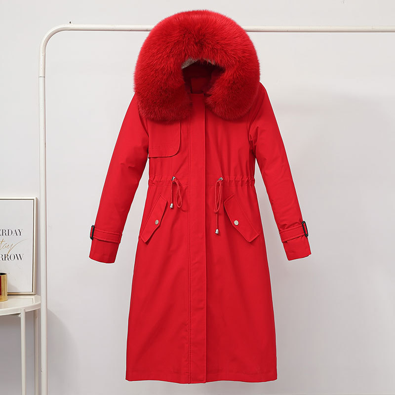 Fashion Cotton Liner Parker Parkas New Winter Jacket Women Long Hooded Parka Adjustable Waist Warm Fur Collar Coat 201019