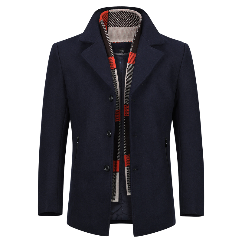 YOUTHUP Wool Men's Coat With Scarf Single Breasted Thick Coats Overcoats Topcoat Mens Fitness Coat Streetwear 4 Colors M-4XL 201222