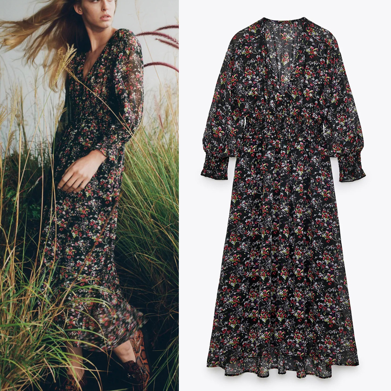 2021 New Black Floral Printed Midi Women Asymmetric Hem Sleeve v Neck Long Dress Woman Elastic Waist Elegant Dresses Vszt, Print
2021 New Black Floral Printed Midi Women Asymmetric Hem Sleeve v Neck Long Dress Woman Elastic Waist Elegant Dresses Vszt, Print