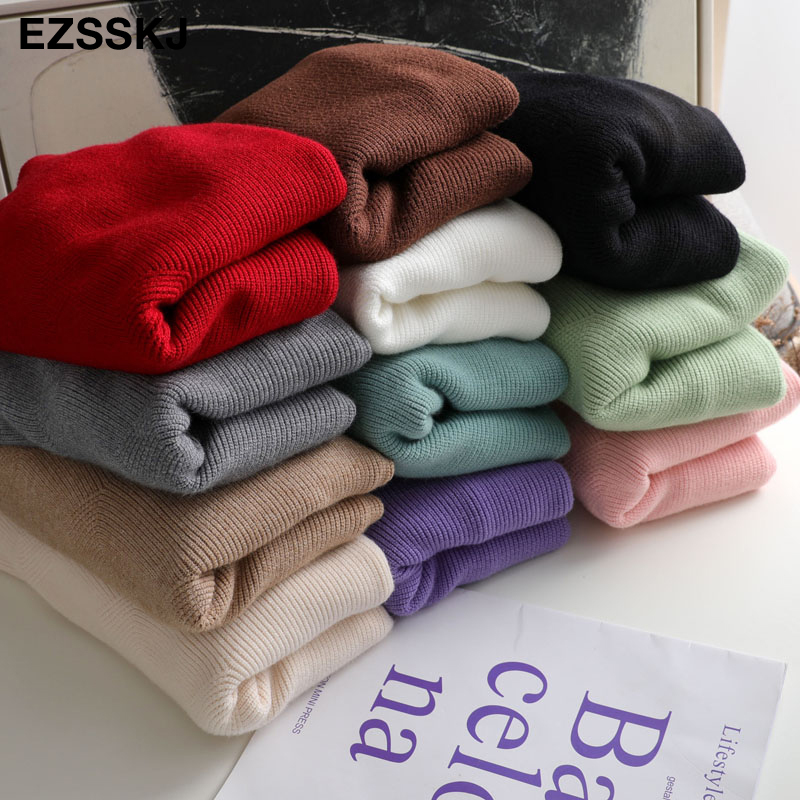 casual Autumn Winter Basic THICK HIGHNECK Sweater pullovers Women loose Knit Pullover female Long Sleeve Khaki Sweater 201017