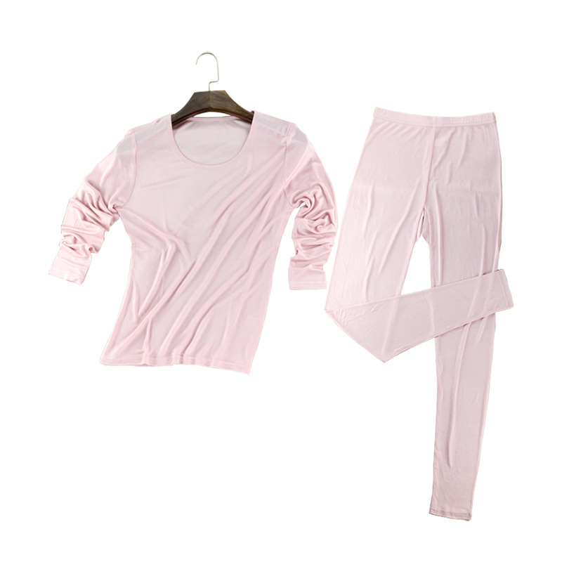 100% Real Silk Women's Long Johns Set Ladies Warm Clothing Femme Thermal Underwear Sets Female Body Suits Women Long Johns 201124