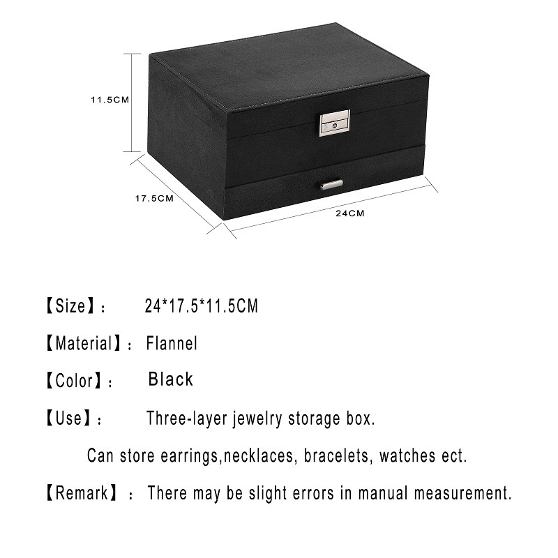 Three Layers Black Velvet Jewelry Box European Storage Case Large Capacity Display Holder Gift 220309