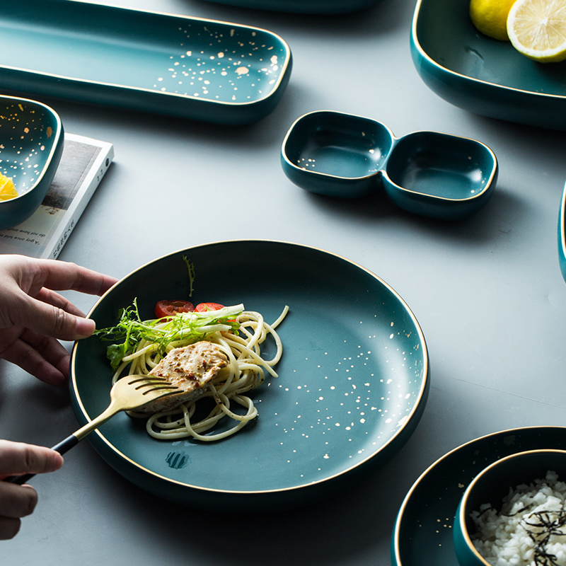 ATUCOHO High Fashion Retro Green Nordic Ceramic Tableware Set Dinnerware Set Bowl Plate Soup Bowl Set Modern Style High-end 201217 - view 3