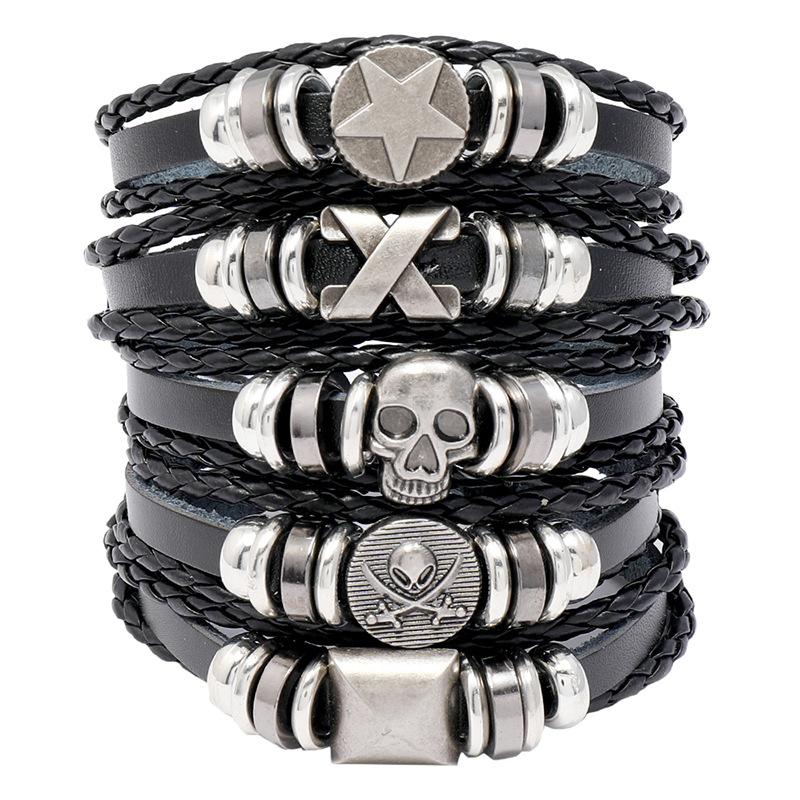 Men's leather braided bracelet retro style multi-layer star skull cross bracelet handmade gift jewelry
Men's leather braided bracelet retro style multi-layer star skull cross bracelet handmade gift jewelry