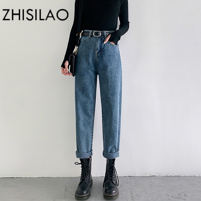 Vintage Straight Harem Jeans Women Plus Size High Waist Retro Mom Boyfriend Jeans Femme Black Blue Retro Denim Pants 201029