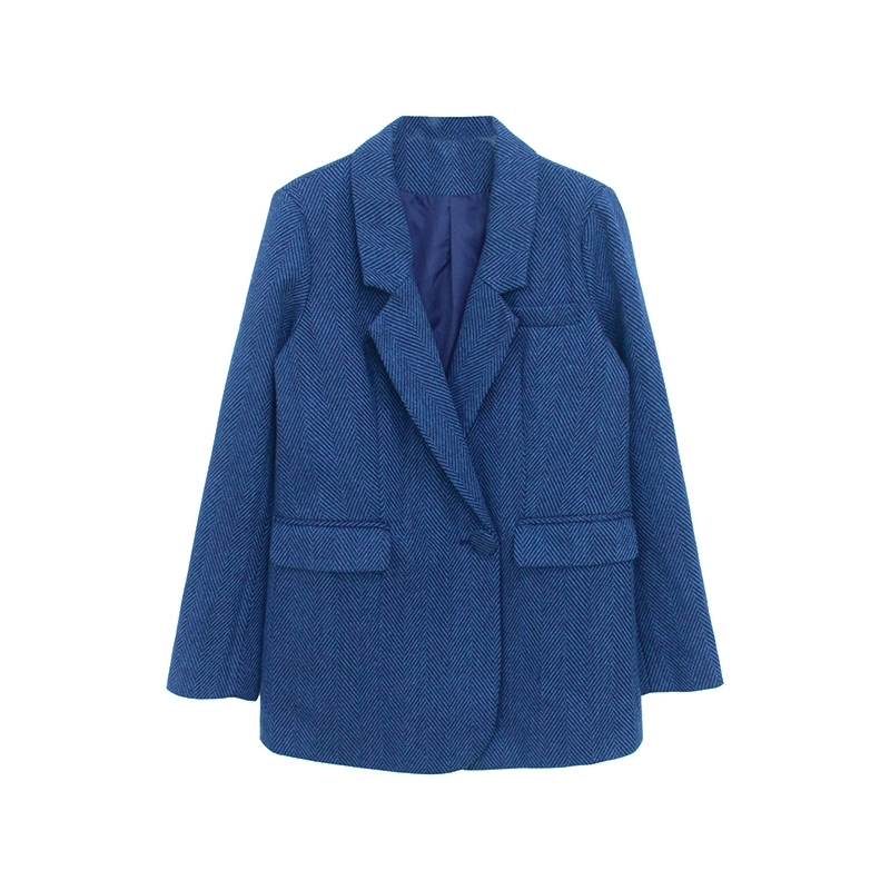 New Woolen Coat Women Elegant Thick Blue Suit Blazer Jacket Autumn Winter Office Lady Outwear Female Fashion 201030
