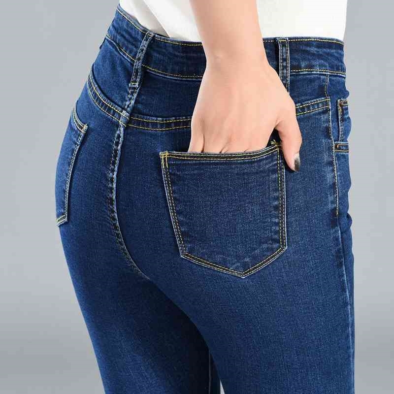 Street fashion High Waist Elastic Pants Slim waist Pencil Pants Large Size Jeans Women plus size skinny jeans Casual Trousers 201105