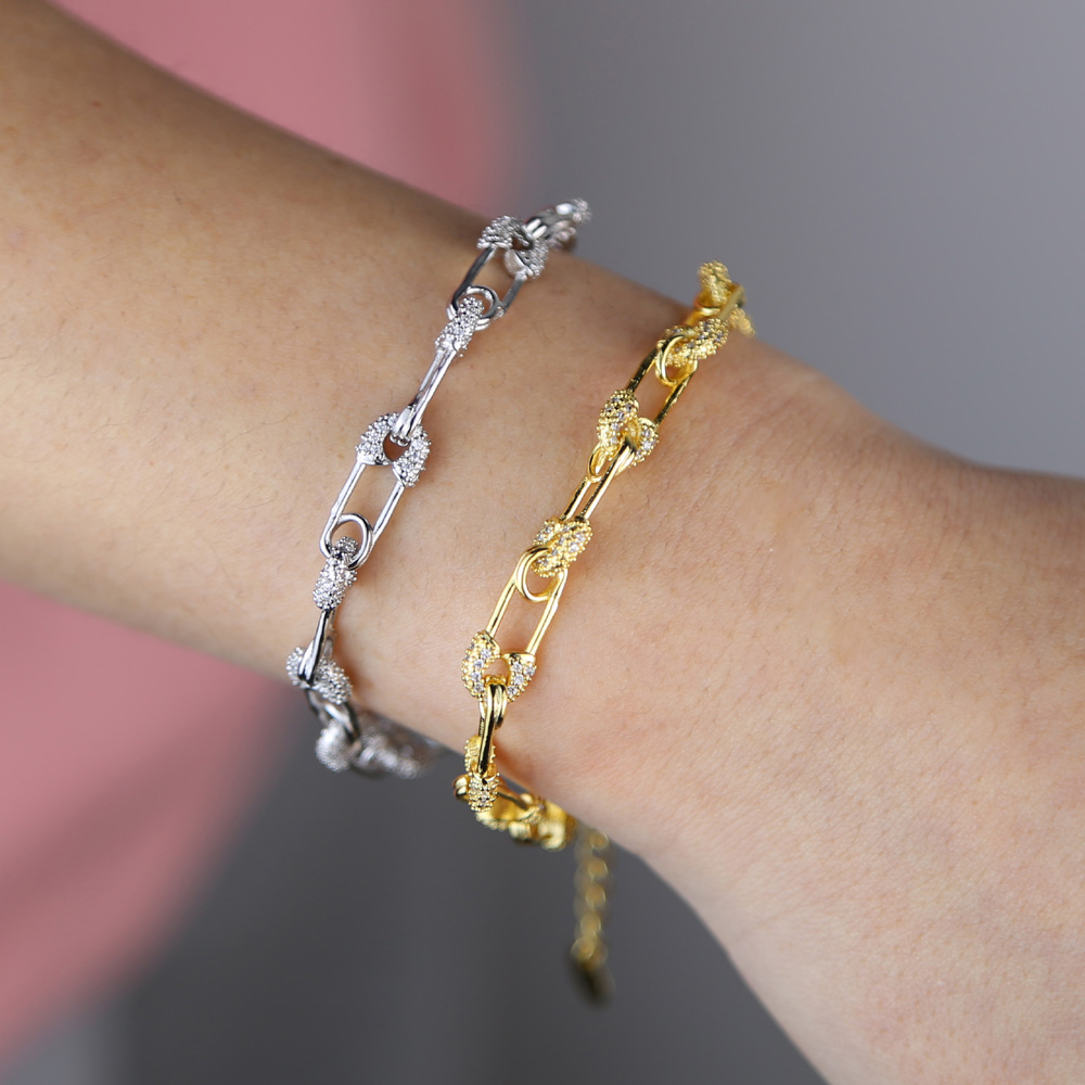 Gold color sparling cz safety pin charm chain bracelet necklace earring gorgeous fashion women jewelry set