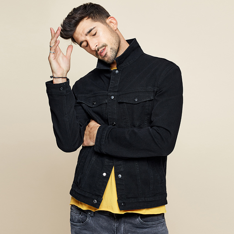 KUEGOU Men's denim jacket South Korean style fashion spring coat Black grey slim cowboy coat lapels top size KW-2988 201127
