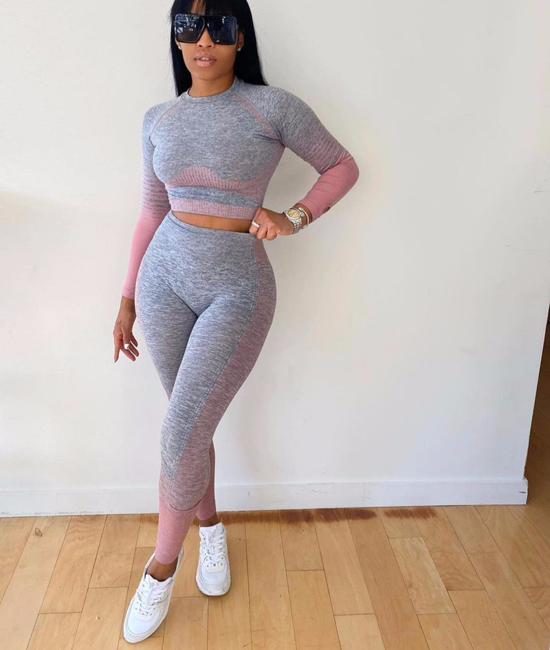 Women solid color outfits fall winter clothing tracksuits hoodies crop yoga two piece set casual plus size 2XL sweatsuits