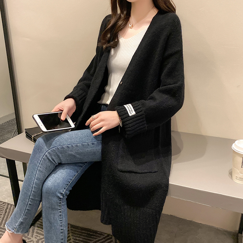 SURMIITRO Korean Style Knitted Long Cardigan Women Autumn Winter Sweater Long Sleeve Cardigan Female Coat Blue Knitwear 201031
