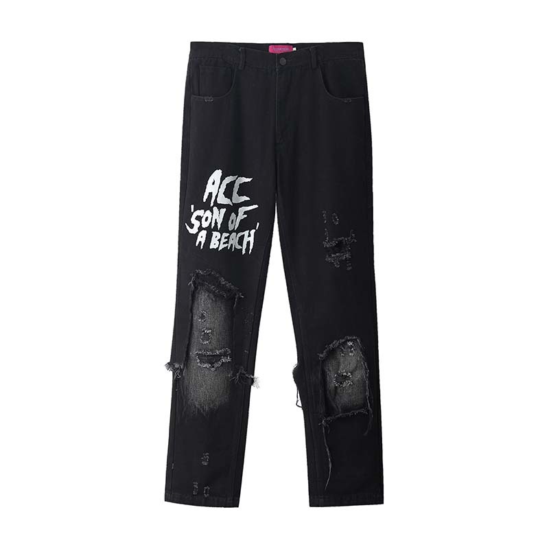 UNCLEDONJM Men's Casual Graffiti Black Jeans Men Slim Fit Ripped Distressed Jeans Denim Pants Vintage Long Trousers ED-AC18 201223