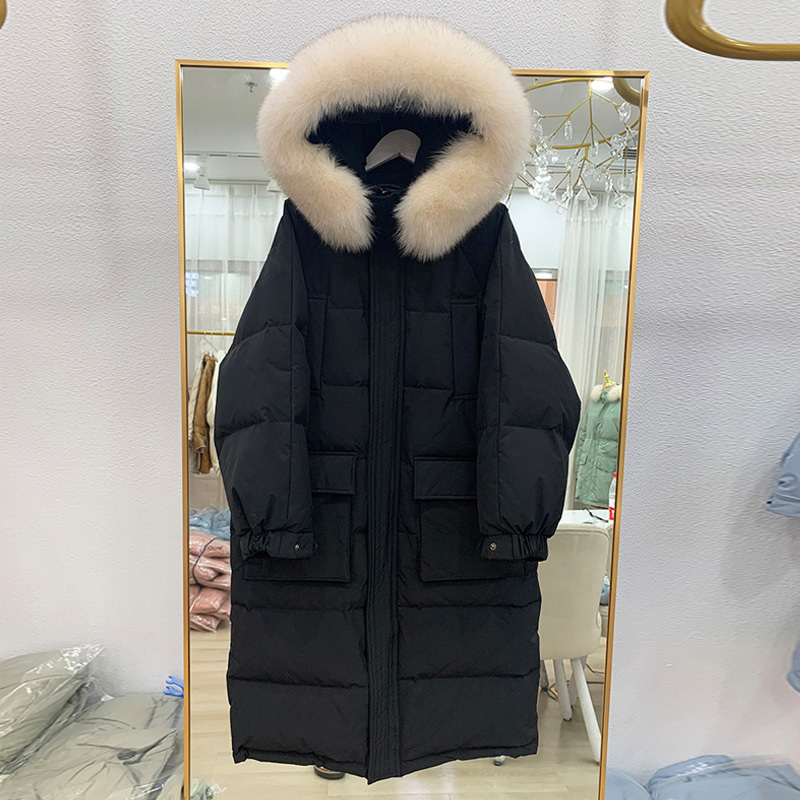 Big Real Fox Fur New Winter Jacket Women Hooded Long Down Parkas 90% White Duck Down Coat Female Loose Windproof Warm Coat 201019