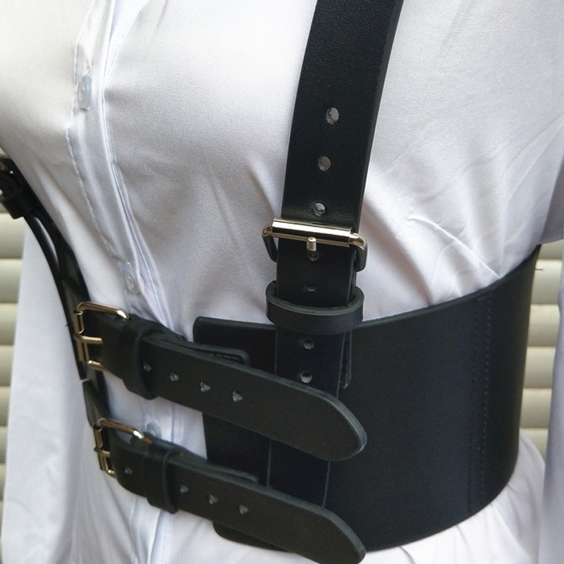 Women Fashion sexy Goth Leather Harness Body Bondage Belt Cage Sculpting elastic Leather Waist Belt chest belt slim body T200327