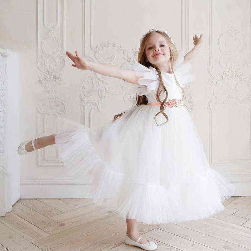 Flower Girl Dress Children Bridemaid Wedding Dresses For Kids Pink Tulle Gowns 2022 New Girls Boutique Party Wear Elegant Frocks W220314