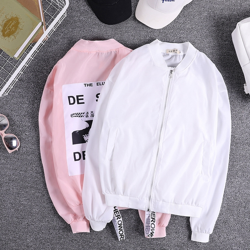 2020 Harajuku Bomber Jacket Women Letter Print Loose Coat Windbreaker Winter Spring Long Sleeve Zipper Jackets Oversized Outwear T200111